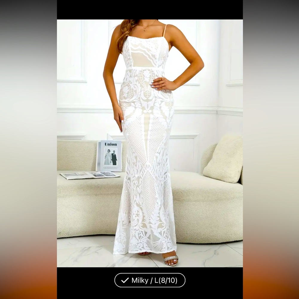 Sequined fitted formal gown. Size large